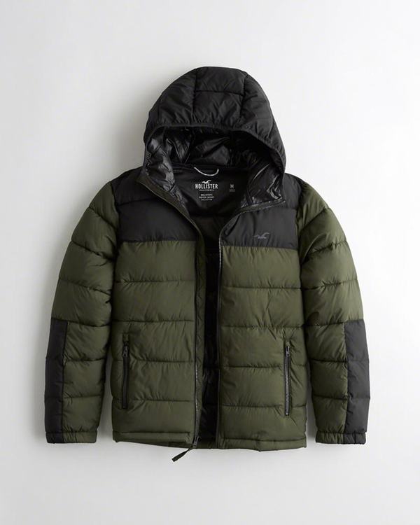Giacca Hollister Uomo Recycled Fill Puffer Verde Oliva Italia (888VQTHB)